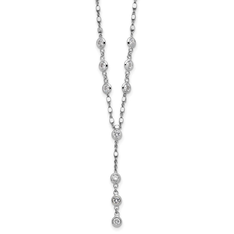Sterlingsilber Rhodiniert Zirkonia Tropfen Hängend 18 Zoll mit 2 Zoll Verlängerung. Halskette