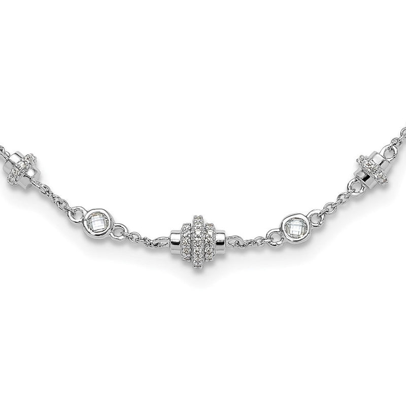 Sterlingsilber Rhodiniert Fantasie 16 Zoll mit 2 Zoll Verlängerung Zirkonia Halskette