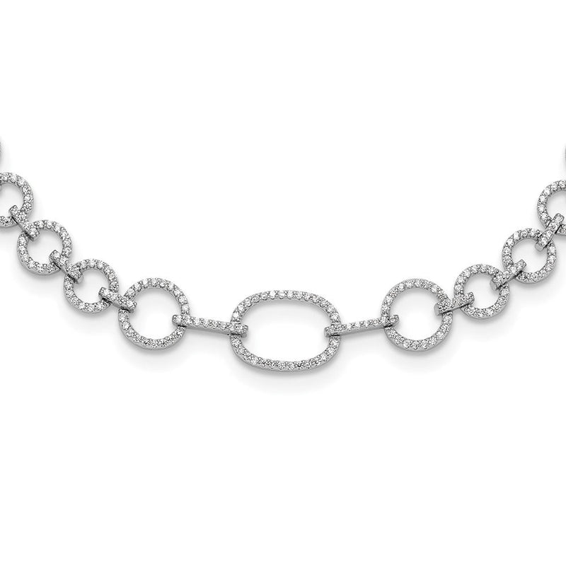 Sterlingsilber Rhodiniert Zirkonia Kreis Offen Glieder 16 Zoll mit 2 Zoll Verlängerung Halskette