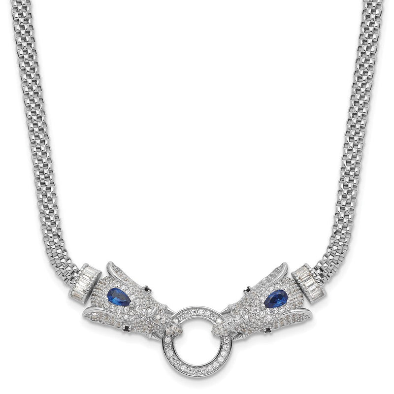 Sterlingsilber Rhodiniert Blau und Klar Zirkonia Elefant Kopf Halskette
