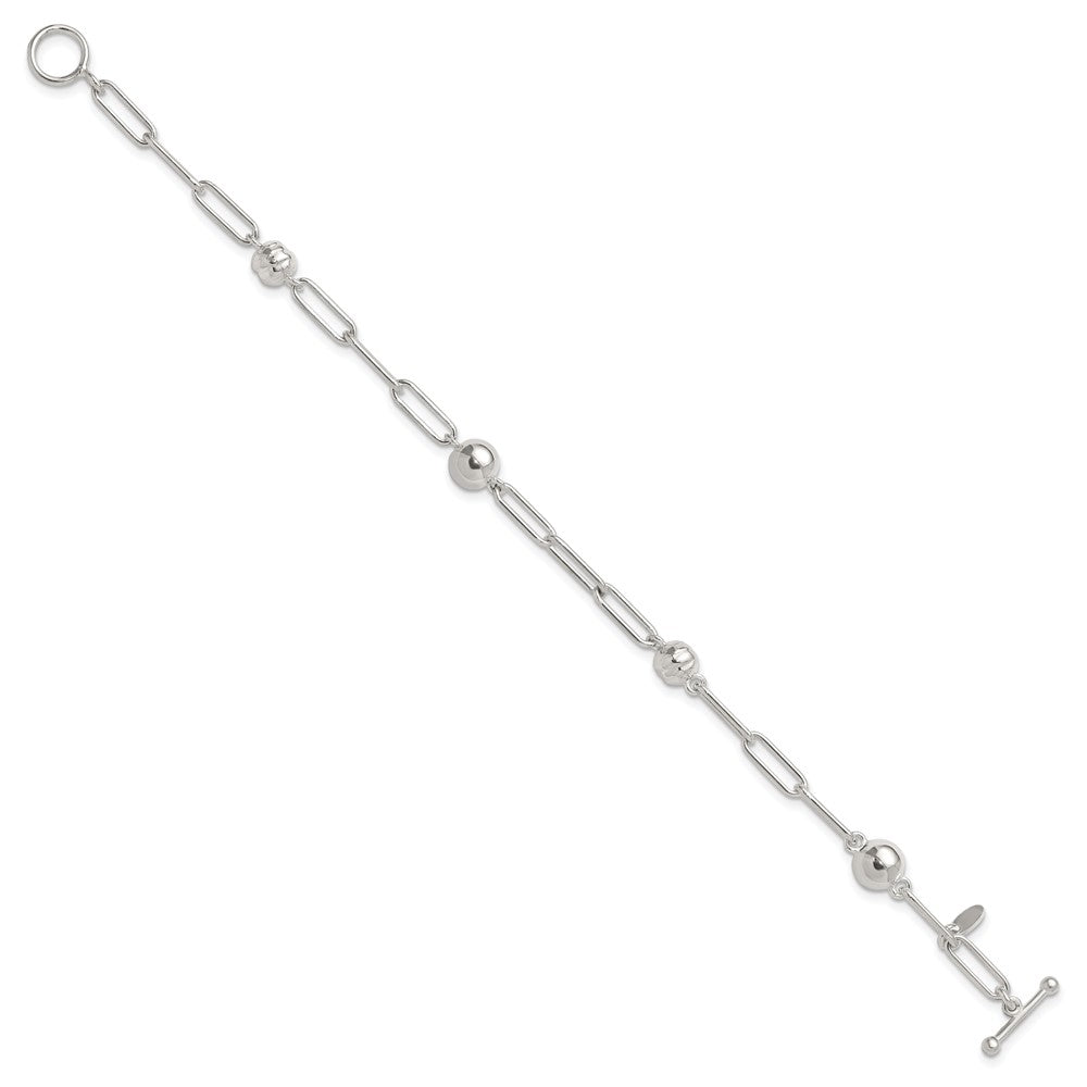 Sterlingsilber Poliert und Strukturiert Gekugelt Glieder Knebel Armband