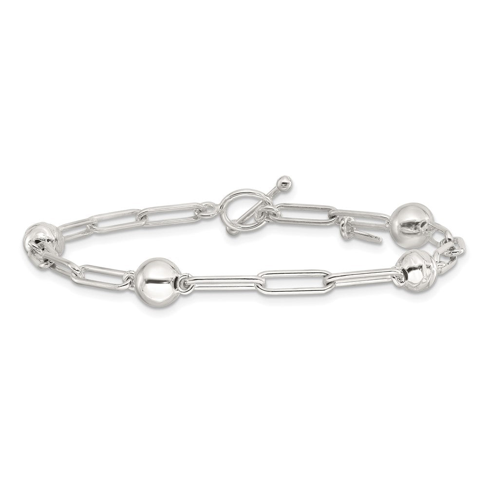 Sterlingsilber Poliert und Strukturiert Gekugelt Glieder Knebel Armband