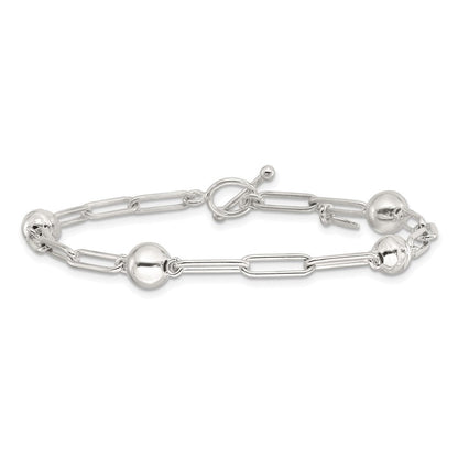 Sterlingsilber Poliert und Strukturiert Gekugelt Glieder Knebel Armband