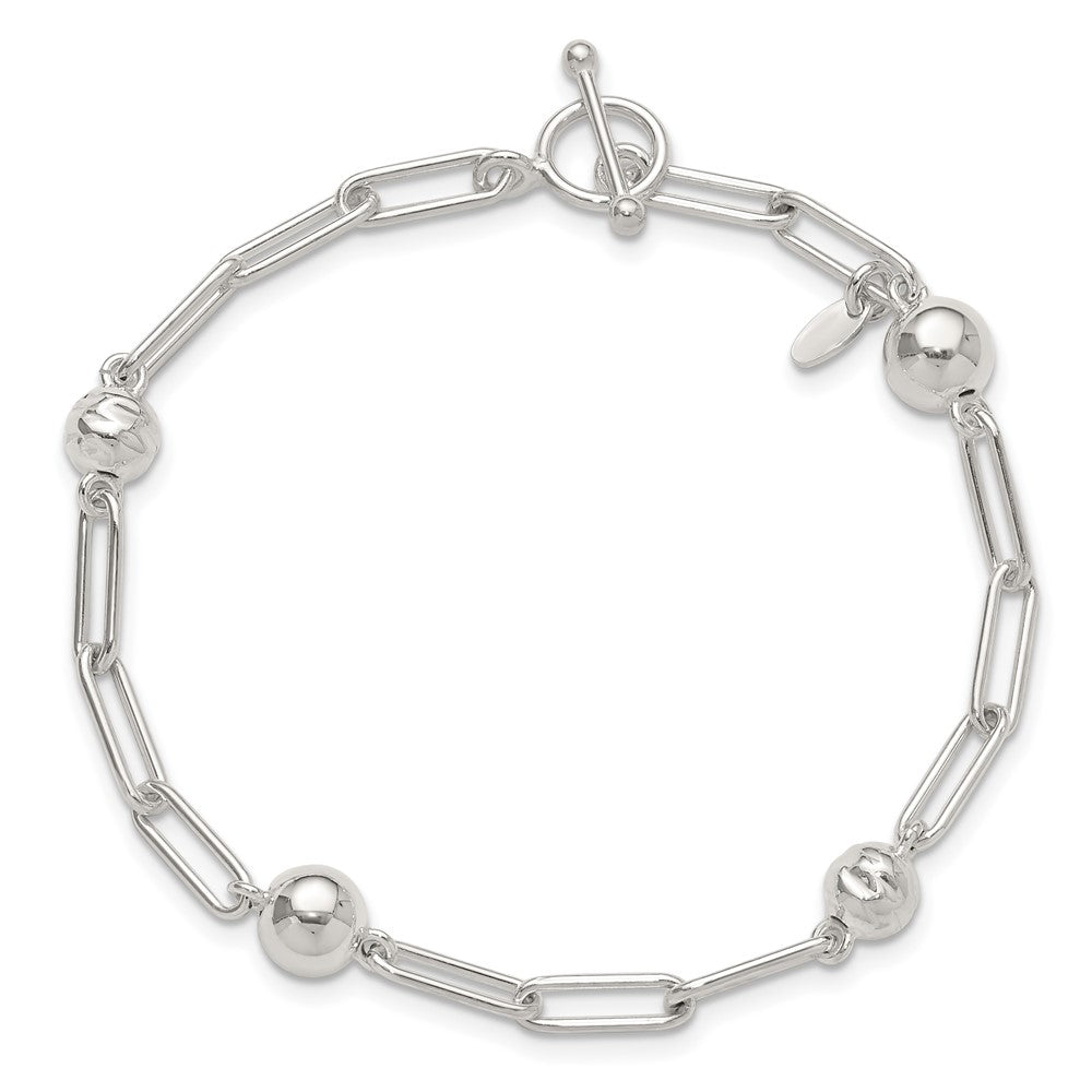 Sterlingsilber Poliert und Strukturiert Gekugelt Glieder Knebel Armband