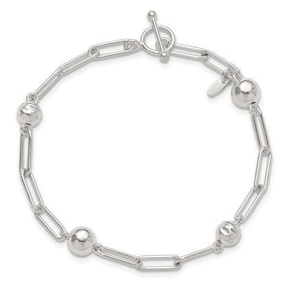 Sterlingsilber Poliert und Strukturiert Gekugelt Glieder Knebel Armband
