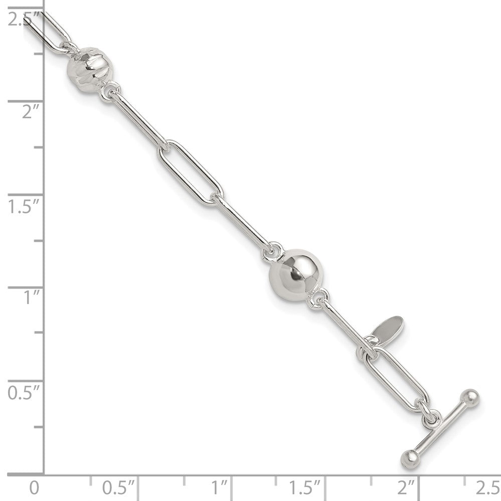 Sterlingsilber Poliert und Strukturiert Gekugelt Glieder Knebel Armband