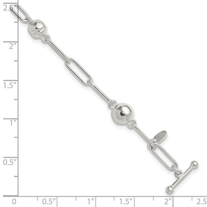 Sterlingsilber Poliert und Strukturiert Gekugelt Glieder Knebel Armband