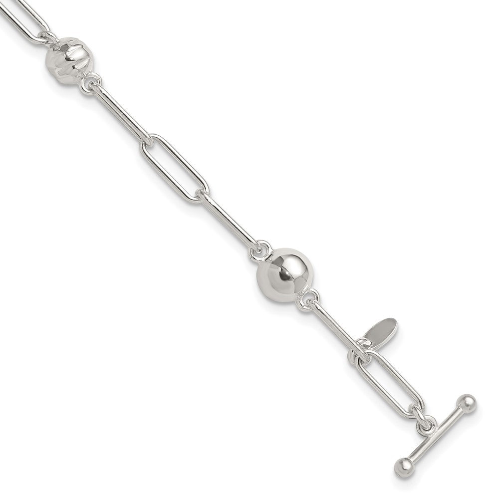 Sterlingsilber Poliert und Strukturiert Gekugelt Glieder Knebel Armband