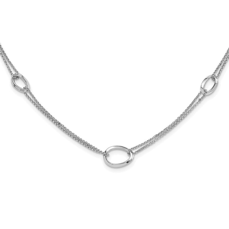Sterlingsilber Rhodiniert 18 Zoll mit 2 Zoll Verlängerung Fantasie 2-strand Ovals Halskette