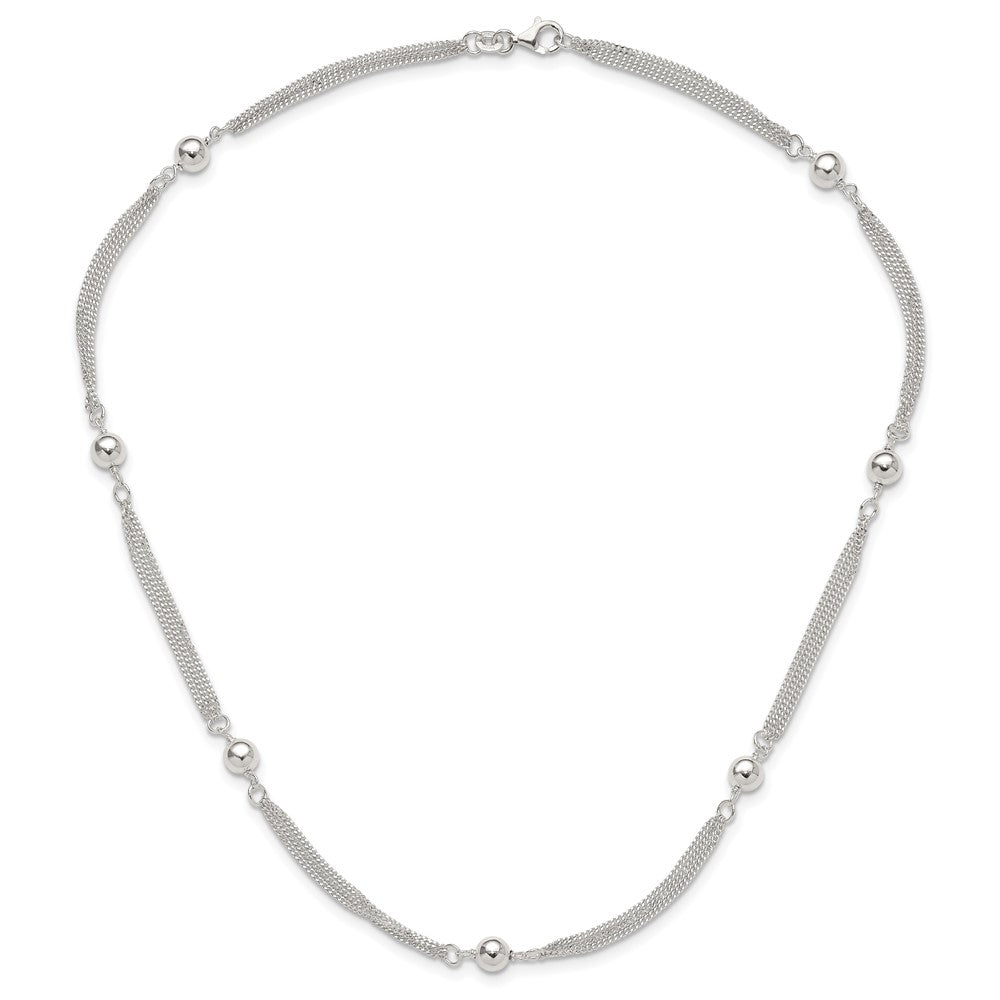 Sterlingsilber Poliert Multi-strand Gekugelt 18 Zoll Halskette