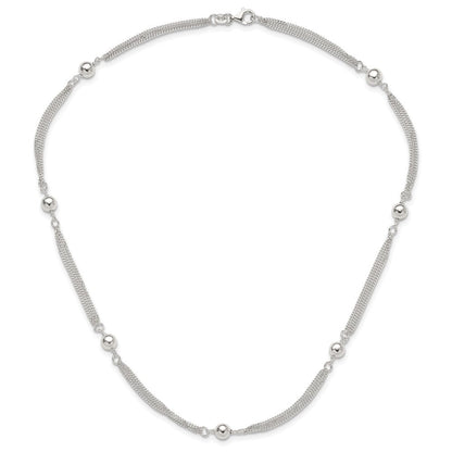 Sterlingsilber Poliert Multi-strand Gekugelt 18 Zoll Halskette