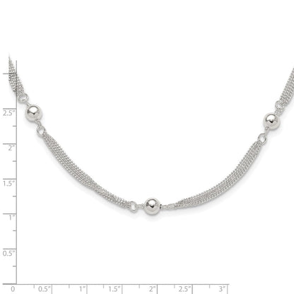 Sterlingsilber Poliert Multi-strand Gekugelt 18 Zoll Halskette