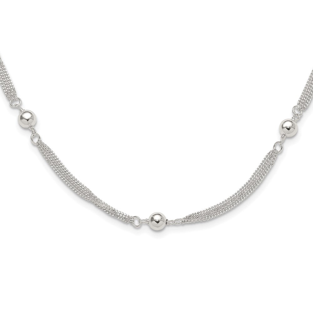 Sterlingsilber Poliert Multi-strand Gekugelt 18 Zoll Halskette