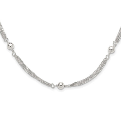 Sterlingsilber Poliert Multi-strand Gekugelt 18 Zoll Halskette