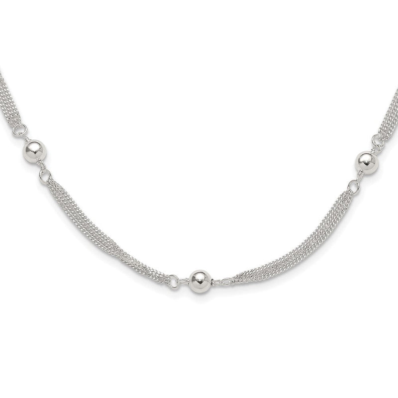 Sterlingsilber Poliert Multi-strand Gekugelt 18 Zoll Halskette