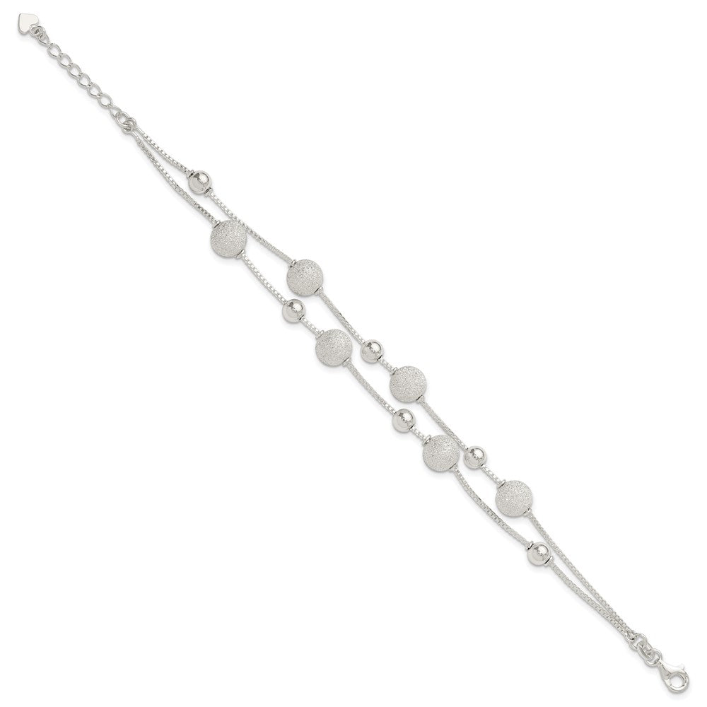 Sterlingsilber Poliert & Lasergraviert Gekugelt 2 Strang 7 Zoll mit 1 Zoll Verlängerung Armband
