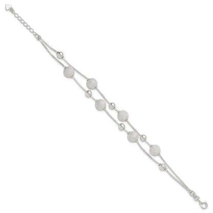 Sterlingsilber Poliert & Lasergraviert Gekugelt 2 Strang 7 Zoll mit 1 Zoll Verlängerung Armband