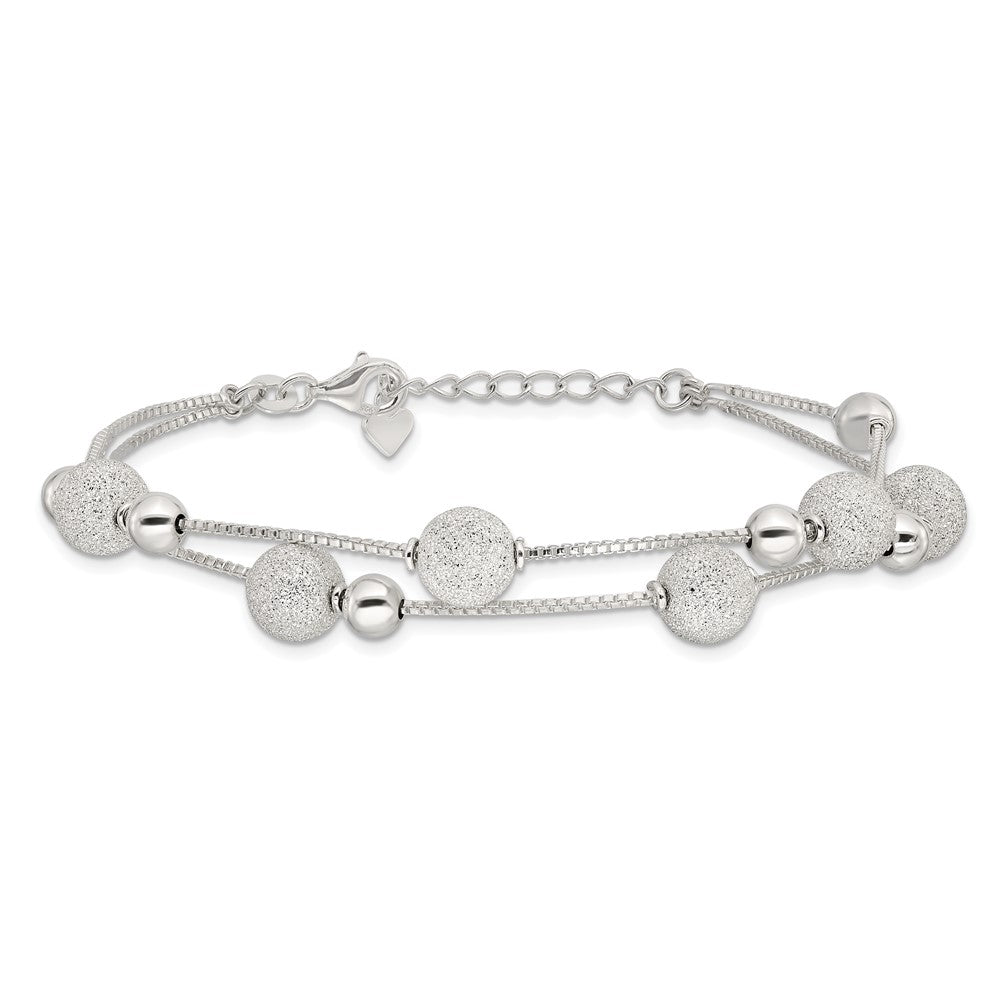 Sterlingsilber Poliert & Lasergraviert Gekugelt 2 Strang 7 Zoll mit 1 Zoll Verlängerung Armband