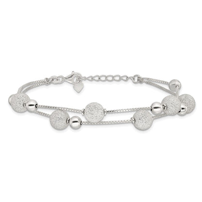 Sterlingsilber Poliert & Lasergraviert Gekugelt 2 Strang 7 Zoll mit 1 Zoll Verlängerung Armband