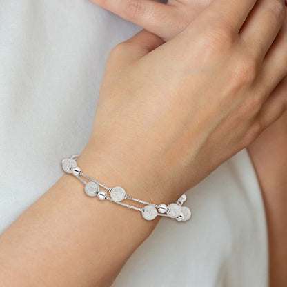 Sterlingsilber Poliert & Lasergraviert Gekugelt 2 Strang 7 Zoll mit 1 Zoll Verlängerung Armband