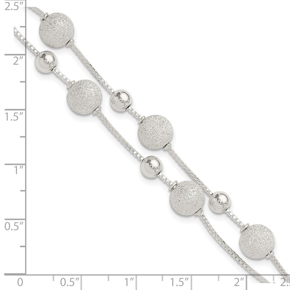 Sterlingsilber Poliert & Lasergraviert Gekugelt 2 Strang 7 Zoll mit 1 Zoll Verlängerung Armband
