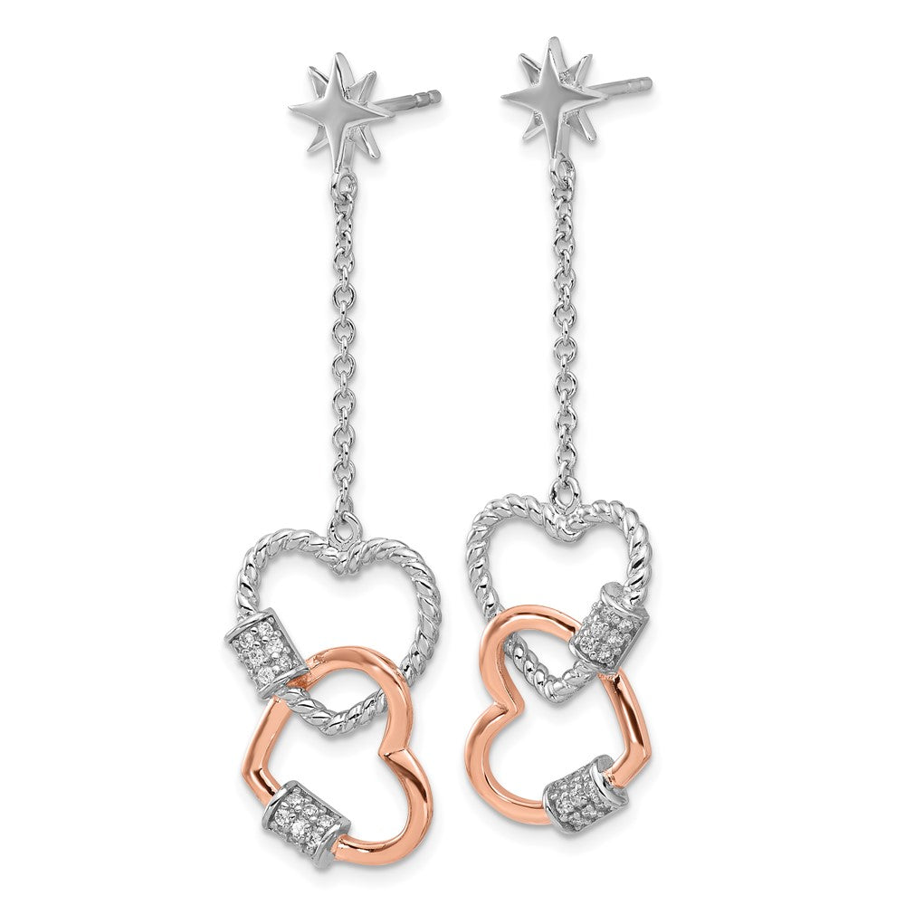 Feuer Sterlingsilber Rhodiniert Roséfarben Zirkonia Herzen Hängend Stecker Earri