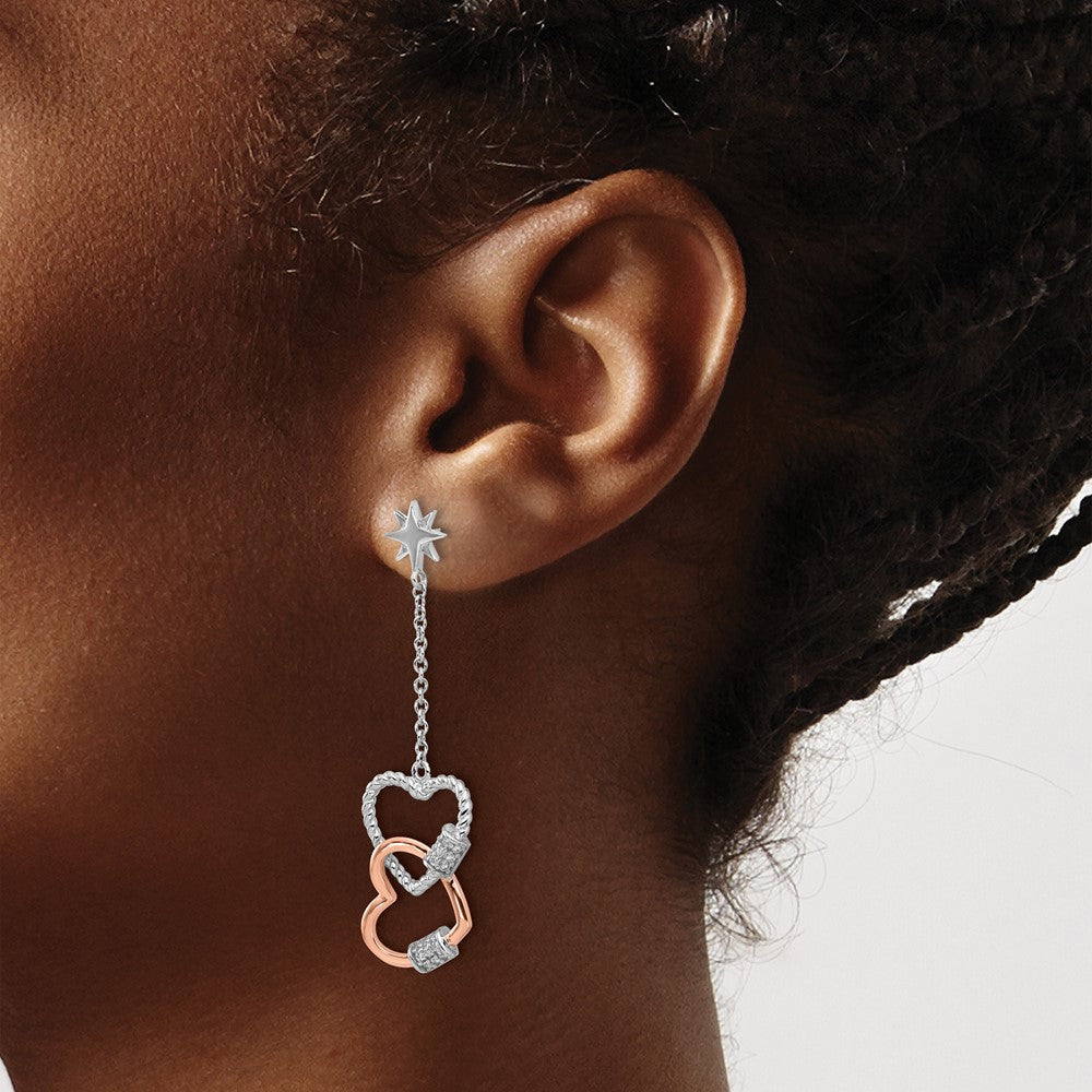 Feuer Sterlingsilber Rhodiniert Roséfarben Zirkonia Herzen Hängend Stecker Earri