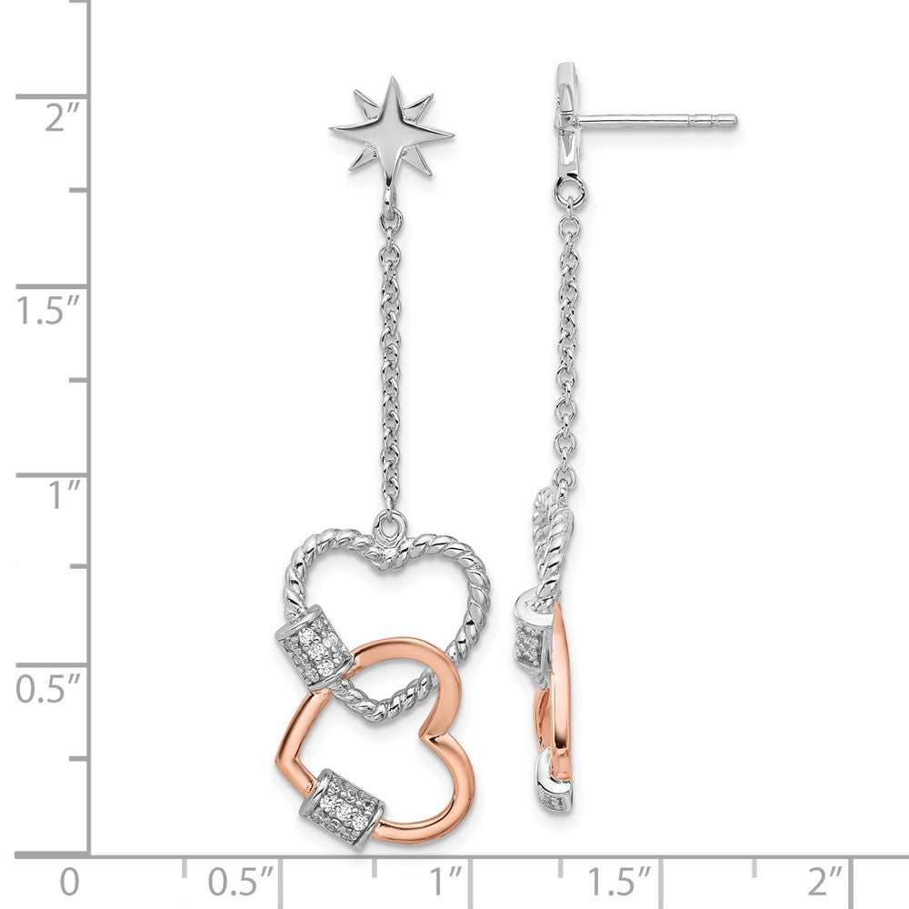 Feuer Sterlingsilber Rhodiniert Roséfarben Zirkonia Herzen Hängend Stecker Earri