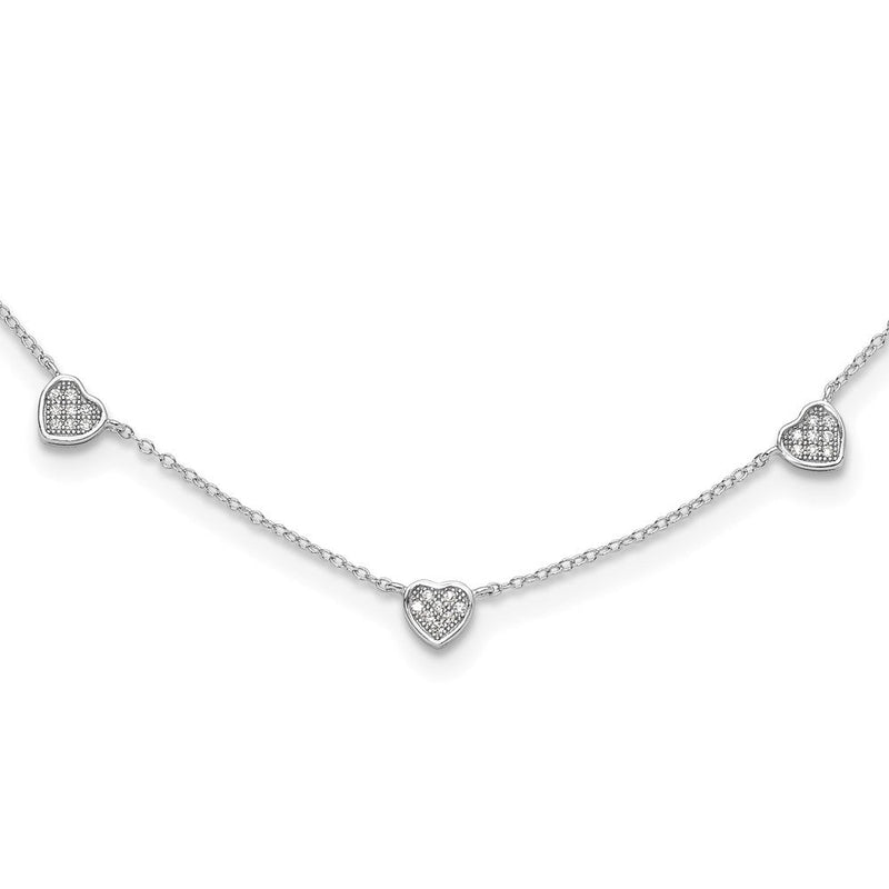 Sterlingsilber Rhodiniert mit Mikro Pavé Zirkonia Herzen 16 Zoll mit 2 Zoll Verlängerung Halskette
