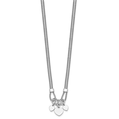 Sterlingsilber Rhodiniert Poliert Herz Hängend 14 Zoll 2 Zoll Verlängerung Choker