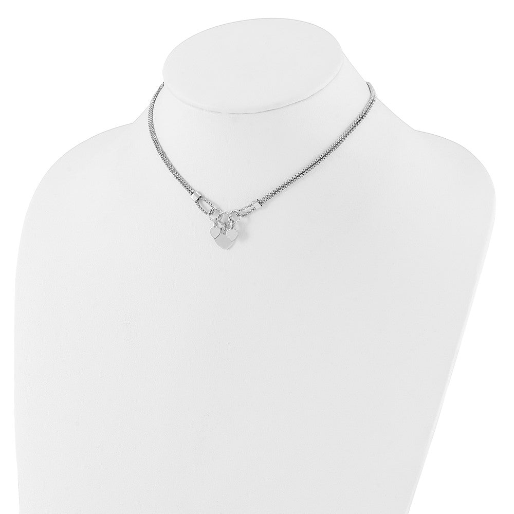 Sterlingsilber Rhodiniert Poliert Herz Hängend 14 Zoll 2 Zoll Verlängerung Choker