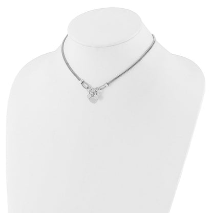 Sterlingsilber Rhodiniert Poliert Herz Hängend 14 Zoll 2 Zoll Verlängerung Choker