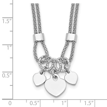 Sterlingsilber Rhodiniert Poliert Herz Hängend 14 Zoll 2 Zoll Verlängerung Choker