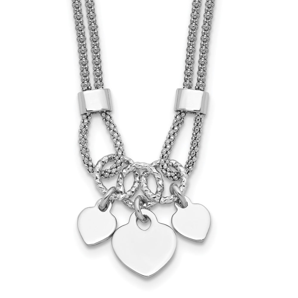 Sterlingsilber Rhodiniert Poliert Herz Hängend 14 Zoll 2 Zoll Verlängerung Choker