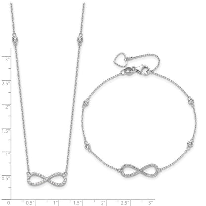 Sterlingsilber Rhodiniert-plate Zirkonia Unendlichkeit Armband und Halskette Set