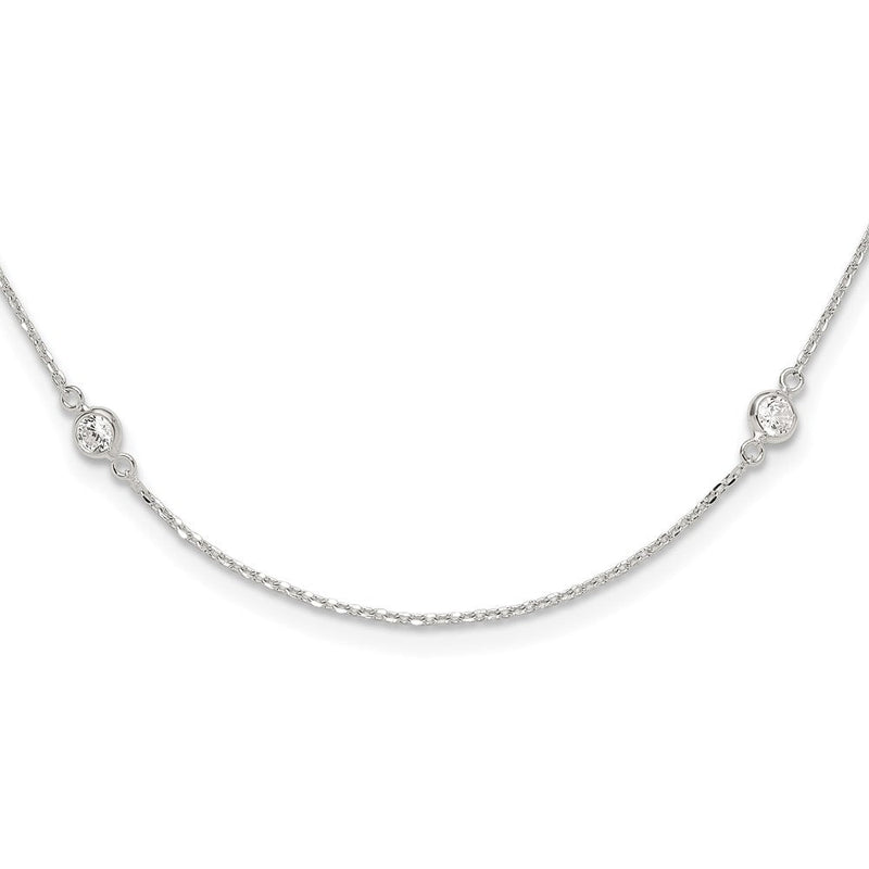 Sterlingsilber Poliert Zirkonia 6 Station mit 2 Zoll Verlängerung Halskette