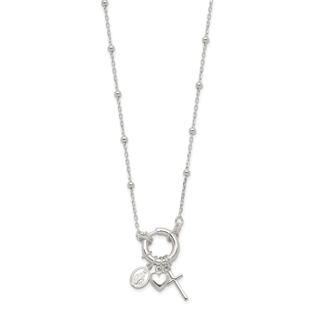 Sterlingsilber Herz/miraculous Medaille/cross Charm 18 Zoll Halskette