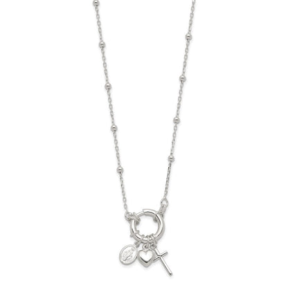 Sterlingsilber Herz/miraculous Medaille/cross Charm 18 Zoll Halskette