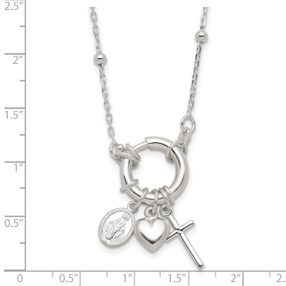 Sterlingsilber Herz/miraculous Medaille/cross Charm 18 Zoll Halskette
