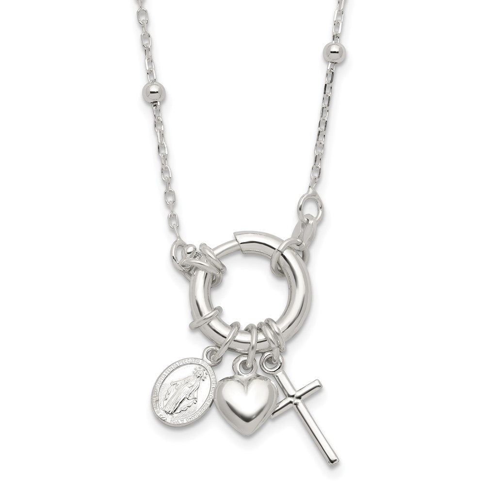 Sterlingsilber Herz/miraculous Medaille/cross Charm 18 Zoll Halskette
