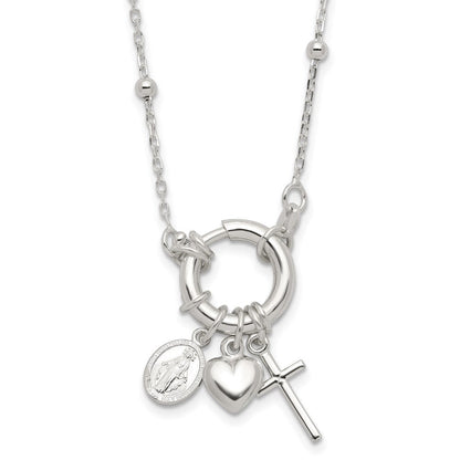 Sterlingsilber Herz/miraculous Medaille/cross Charm 18 Zoll Halskette
