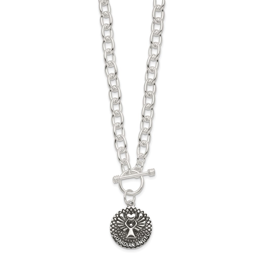 Sterlingsilber Oxidiert Hängend Schutzengel Engel Knebel Verschluss Halskette