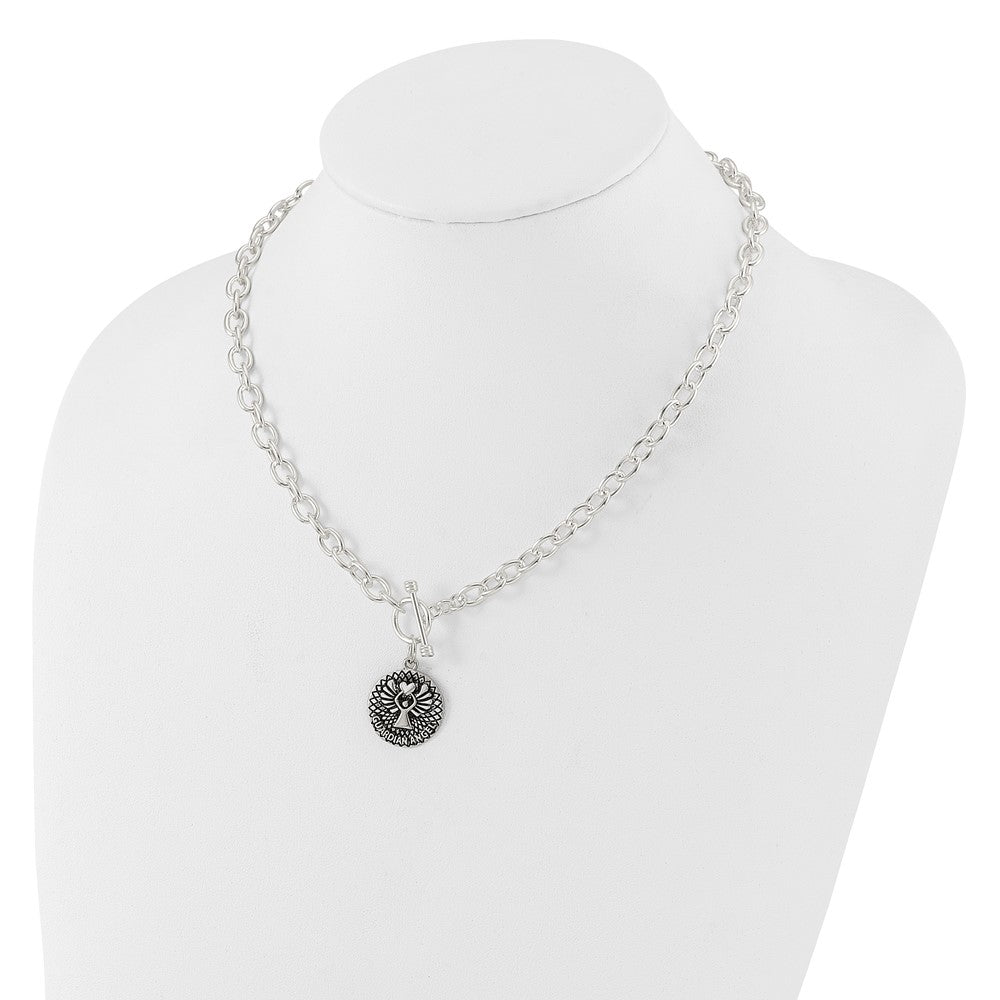 Sterlingsilber Oxidiert Hängend Schutzengel Engel Knebel Verschluss Halskette