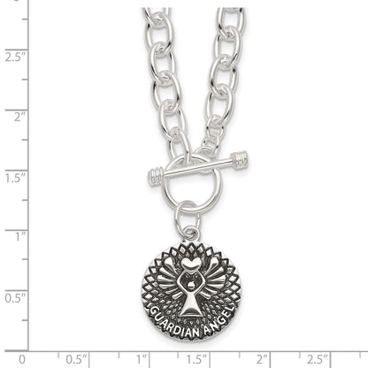 Sterlingsilber Oxidiert Hängend Schutzengel Engel Knebel Verschluss Halskette