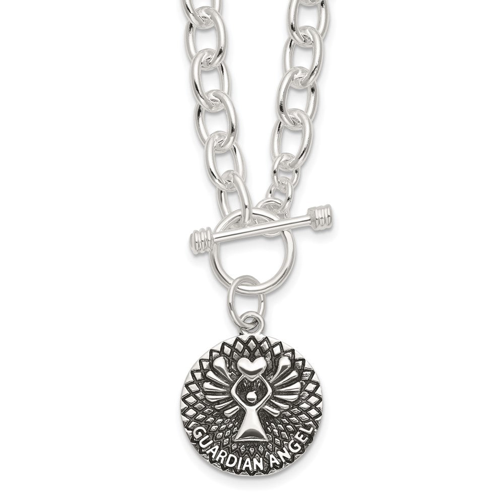 Sterlingsilber Oxidiert Hängend Schutzengel Engel Knebel Verschluss Halskette