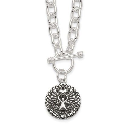 Sterlingsilber Oxidiert Hängend Schutzengel Engel Knebel Verschluss Halskette