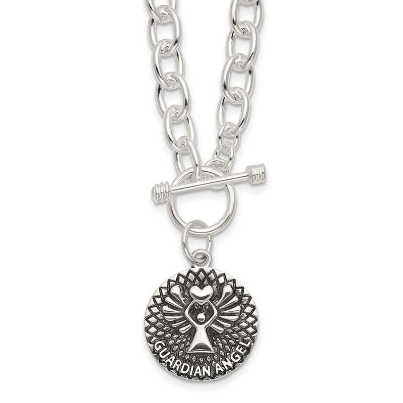 Sterlingsilber Oxidiert Hängend Schutzengel Engel Knebel Verschluss Halskette