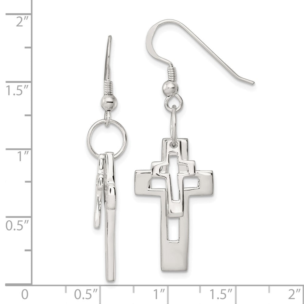 Sterlingsilber Poliert Doppelt Offen Kreuz Hirte Haken Ohrringe