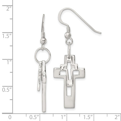 Sterlingsilber Poliert Doppelt Offen Kreuz Hirte Haken Ohrringe