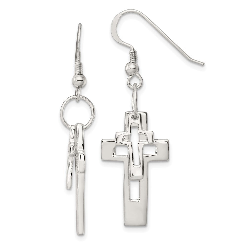 Sterlingsilber Poliert Doppelt Offen Kreuz Hirte Haken Ohrringe